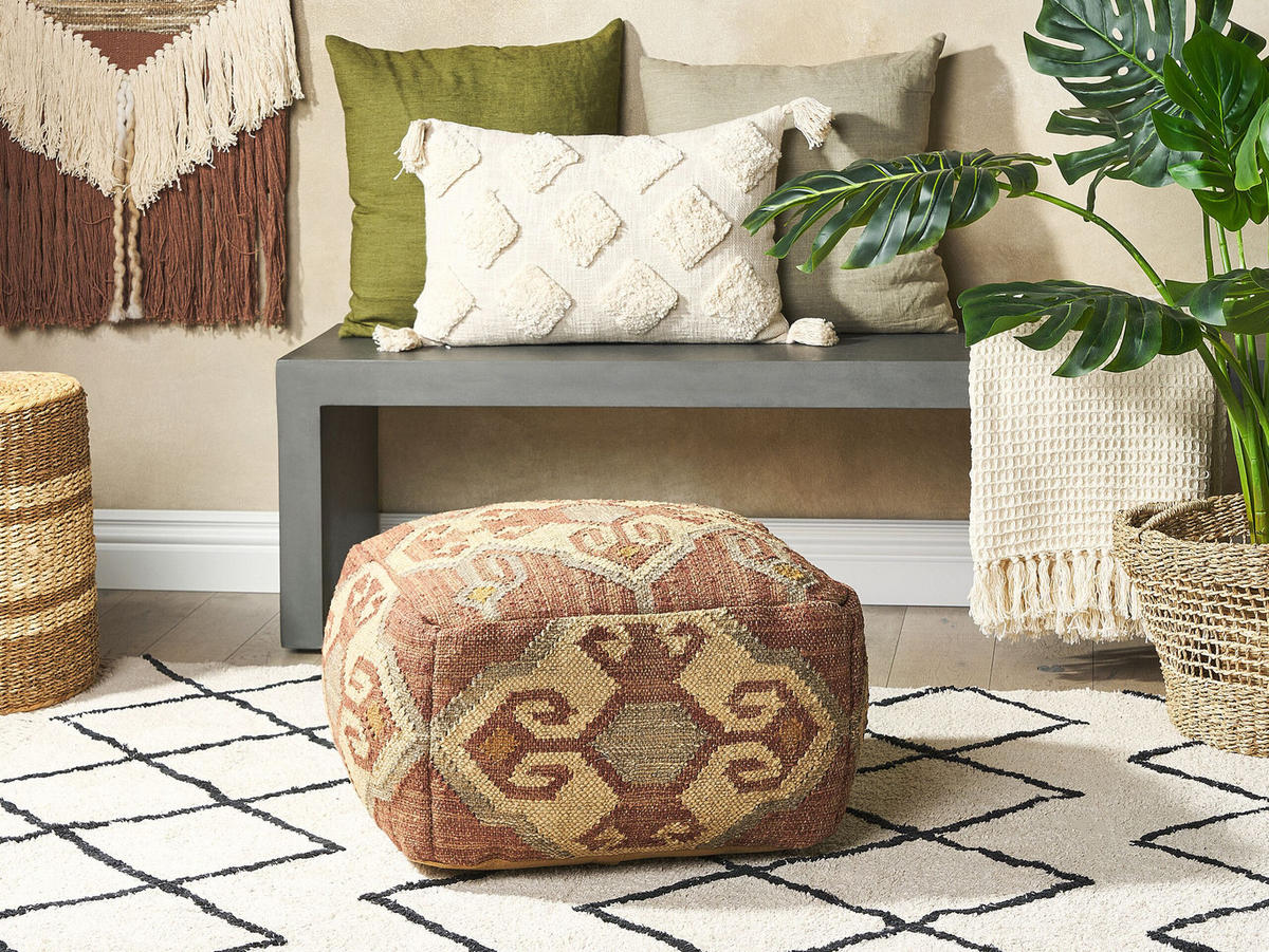 POUF Urpad 50/50/30 cm - Rot, Naturmaterialien (50/30/50cm) - Beliani