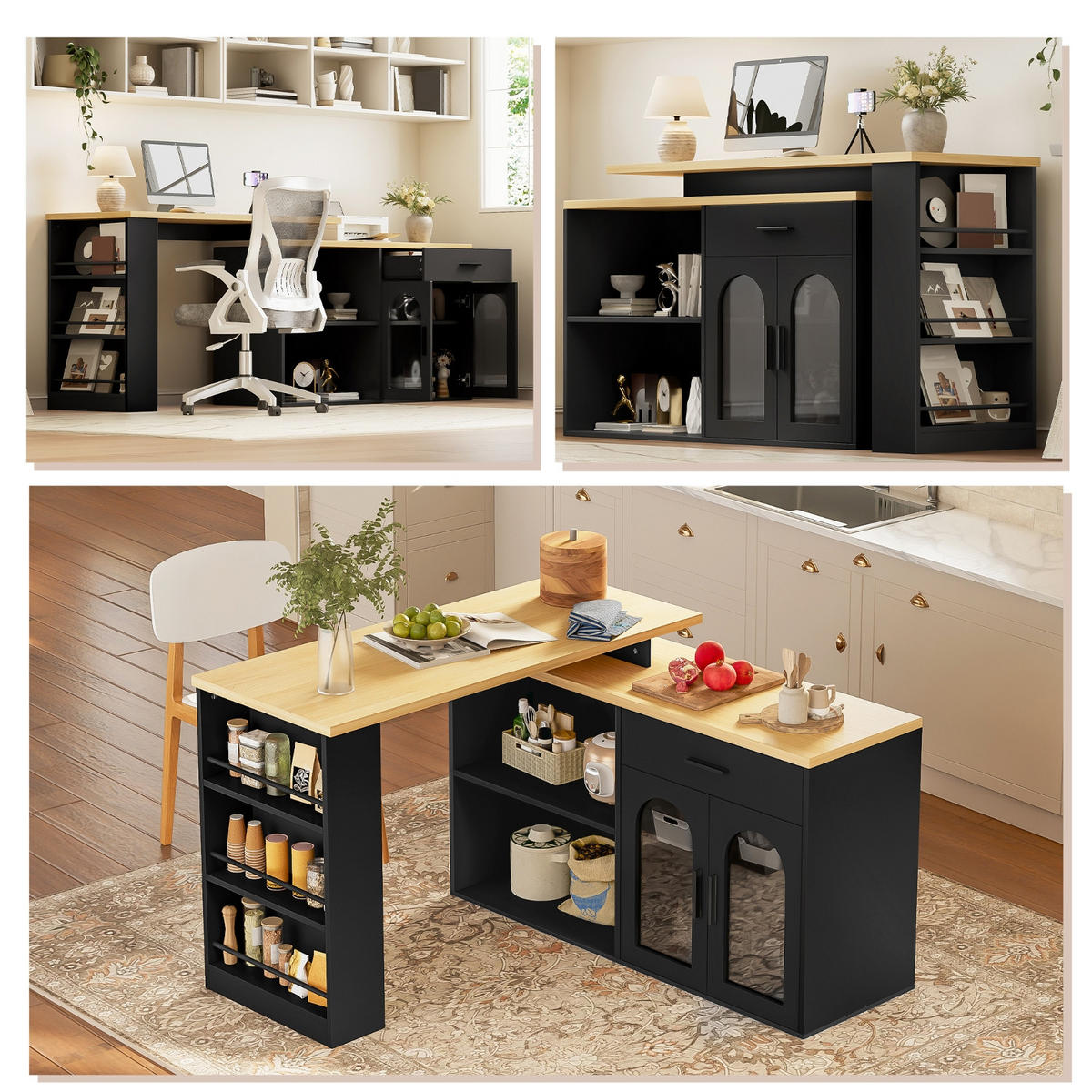 KÜCHENINSEL 360° DREHBAR, MIT STAURAUM, MDF, Für Esszimmer Und Küche, 136/50/78 cm - Schwarz, Holzwerkstoff (50/78/136cm) - Rolipo