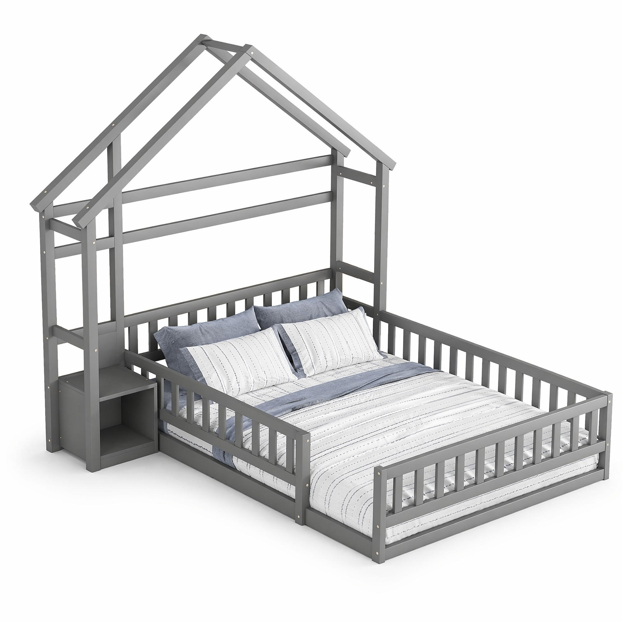 KINDERBETT 140/200 mit Nachttisch und Geländer in Grau - Grau, Holzwerkstoff (140/200cm) - EVRYAE