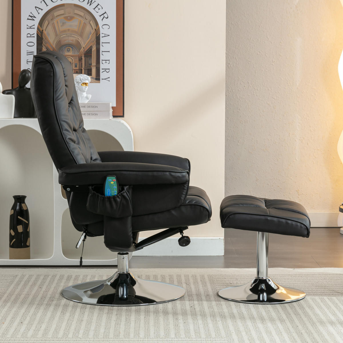 MASSAGESESSEL PU-Leder mit Heizfunktion und 5-Punkt-Massage 79/79/106 cm Schwarz - Schwarz, Kunststoff (79/106/79cm) - Redom