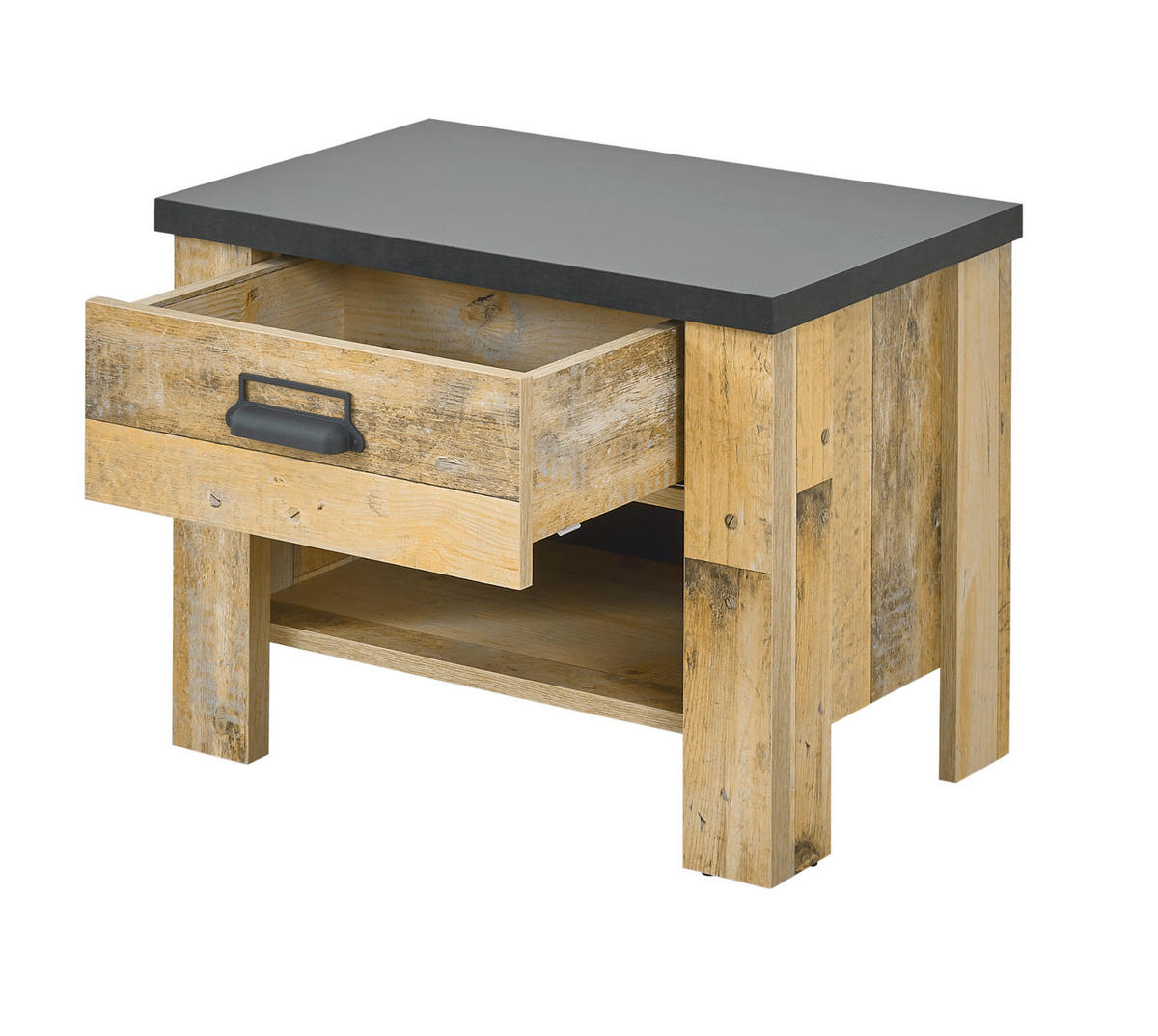 NACHTTISCH Used Wood hell, dunkles Grau 60 x 46 cm, Nachtkommode mit Schubkasten und Soft-Close - Dunkelgrau/Schwarz, Holzwerkstoff/Kunststoff (60/46/39cm) - Furn.Design