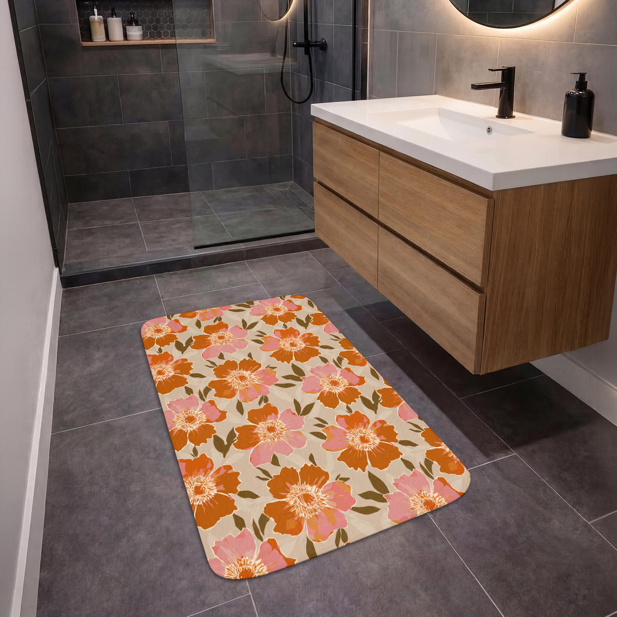 KÚPEĽŇOVÁ PREDLOŽKA Kvety - Motív - Retro 60x90 cm - viacfarebná, textil/plast (60/90cm) - OnlyWow