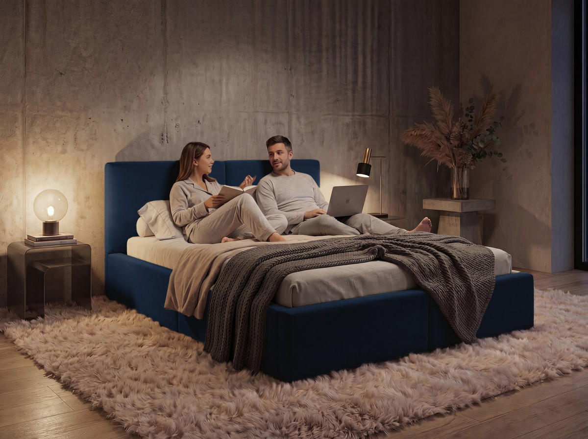 POLSTERBETT 140X200 Blau mit Stauraum inkl. Hebemechanismus - Blau, Textil (140/200cm) - Interbeds