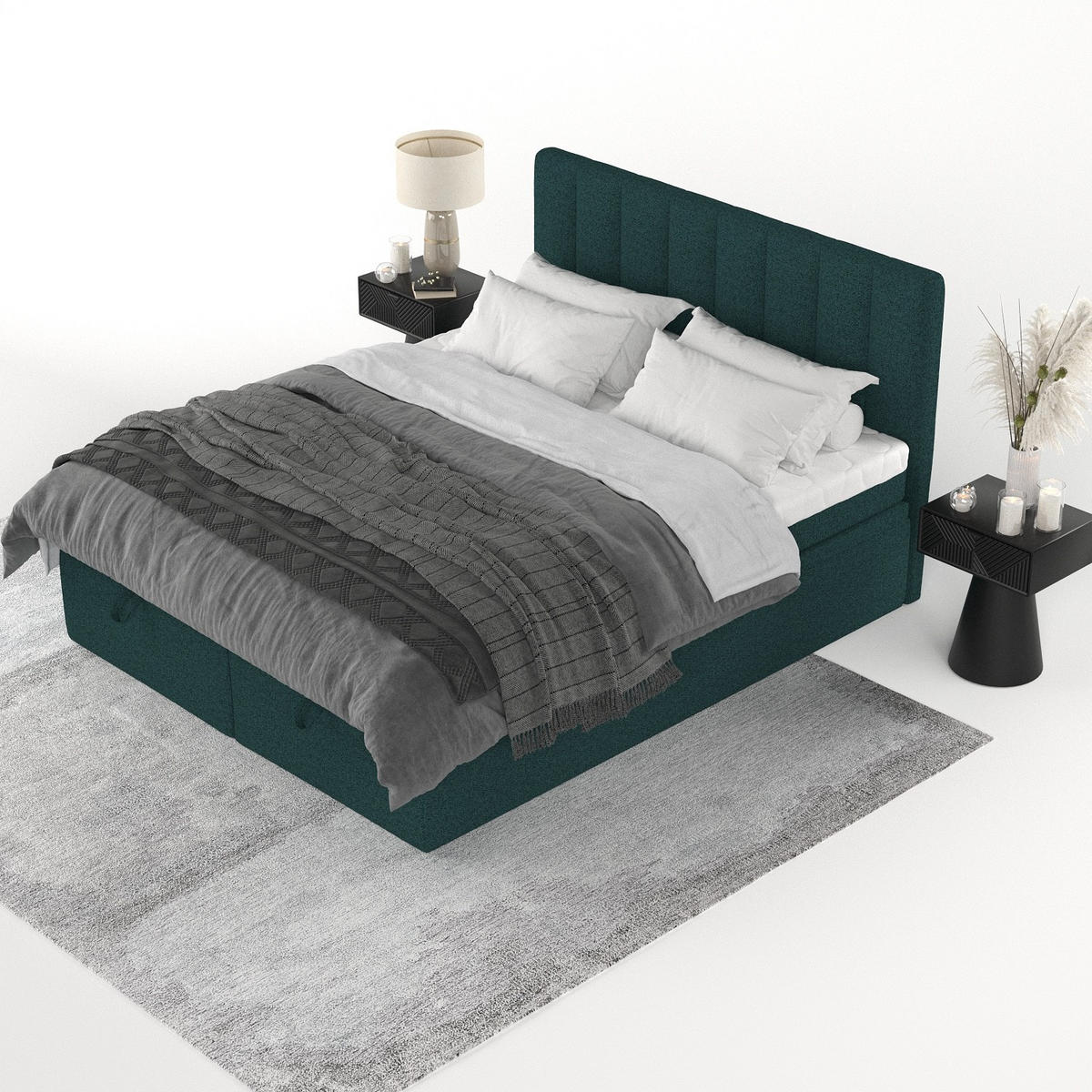 BOXBETT Lume 160/200 cm Grün im Riva Stoff - Schwarz/Grün, Holz/Holzwerkstoff (160/200cm) - AltaBeds