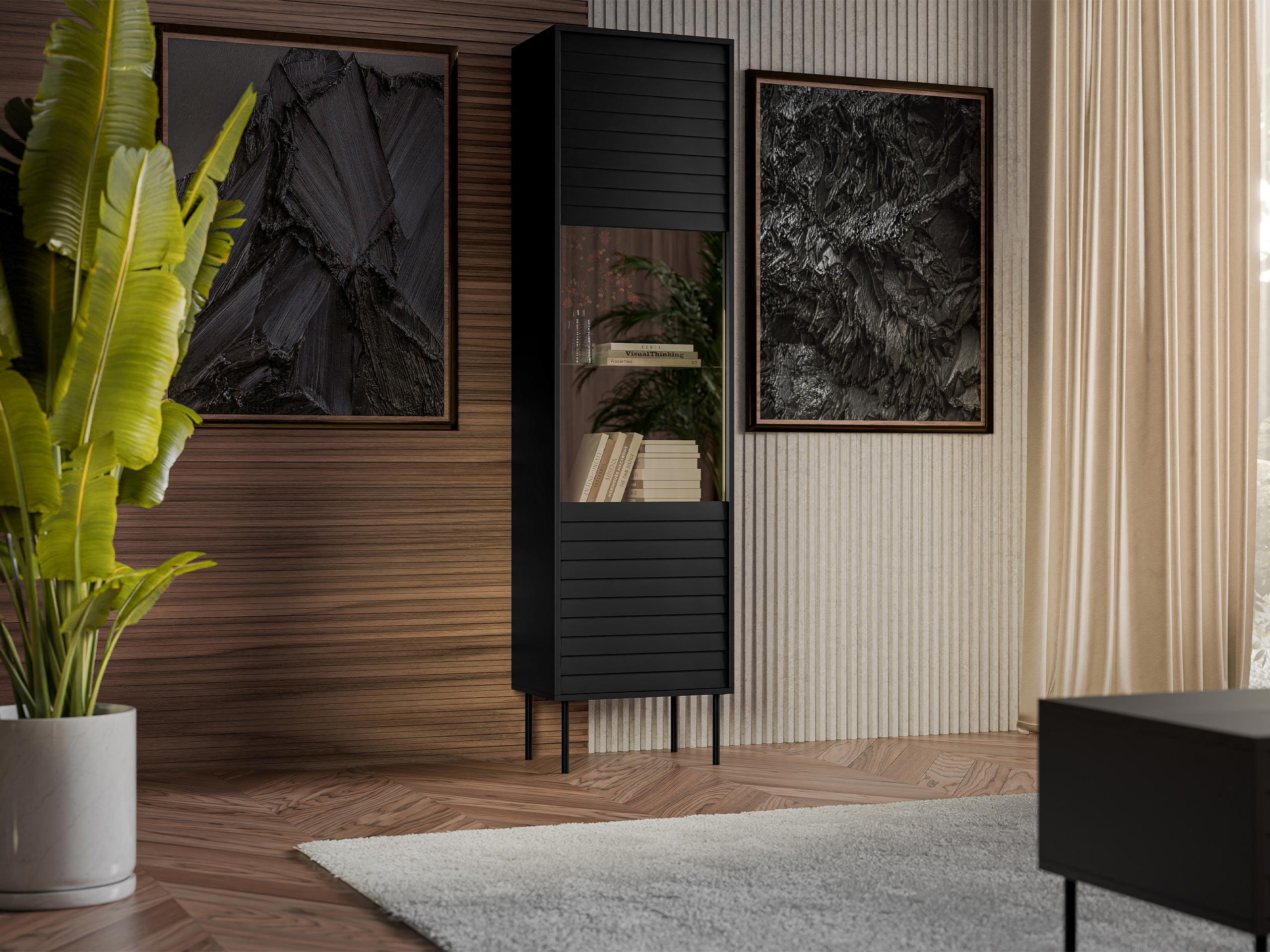 VITRINE Cortina - Schwarz, Holzwerkstoff/Metall (53/182/40cm) - MIRJAN24