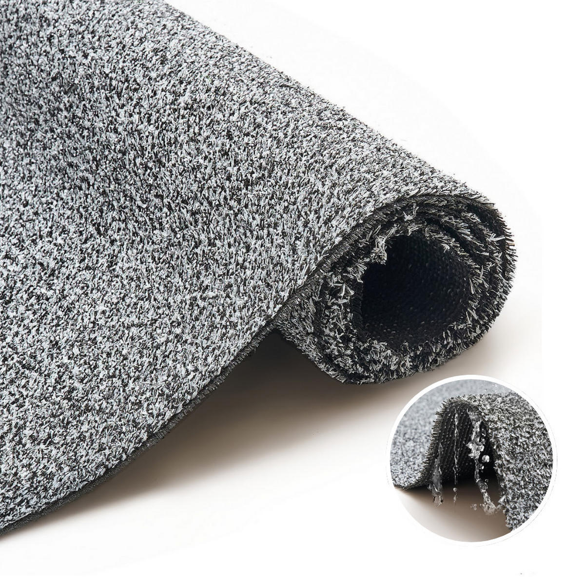 KUNSTRASEN Canyoo Schwarz Grau 6 mm – Rasenteppich, wetterfest, für Terrasse & Garten 300/850 cm - Schwarz/Grau, Textil (300/850cm) - Tapiso