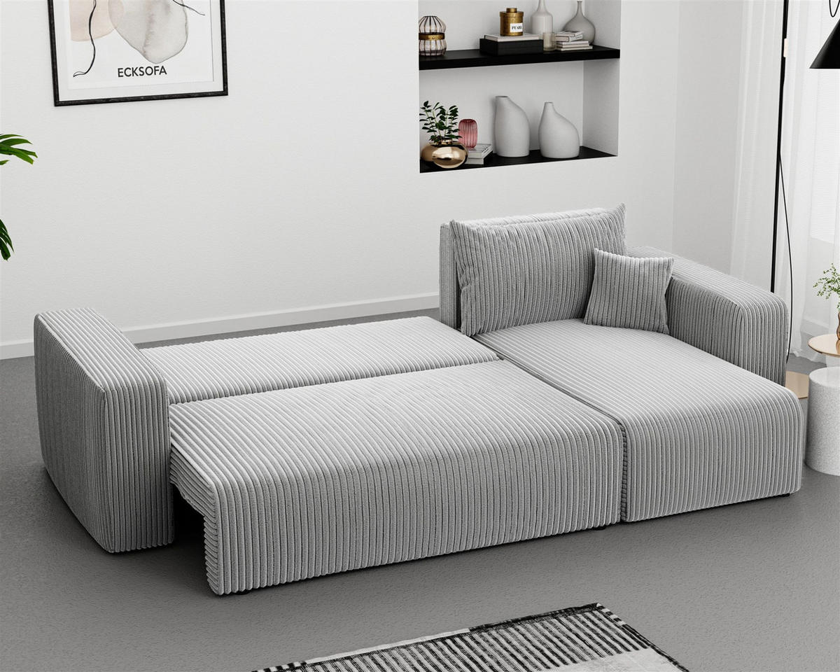 ECKSOFA Luna Mit Schlaffunktion - Hellgrau, Holzwerkstoff/Textil (145/248cm) - Fun Möbel