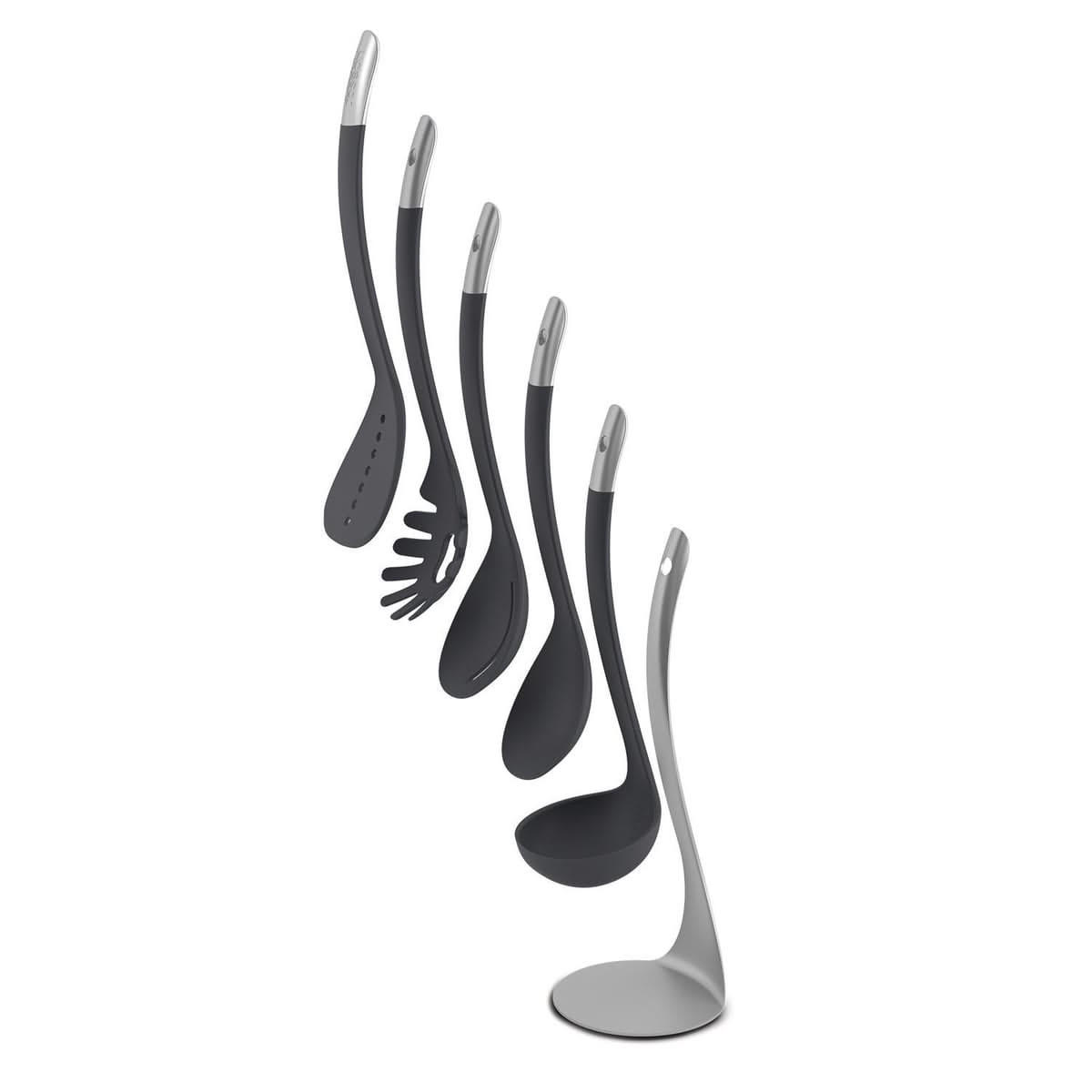 SPATEL-SET Spatelset mit Halter - Nest Edelstahl - 5-teilig - Silberfarben, Metall (12/2/34cm) - Joseph Joseph 