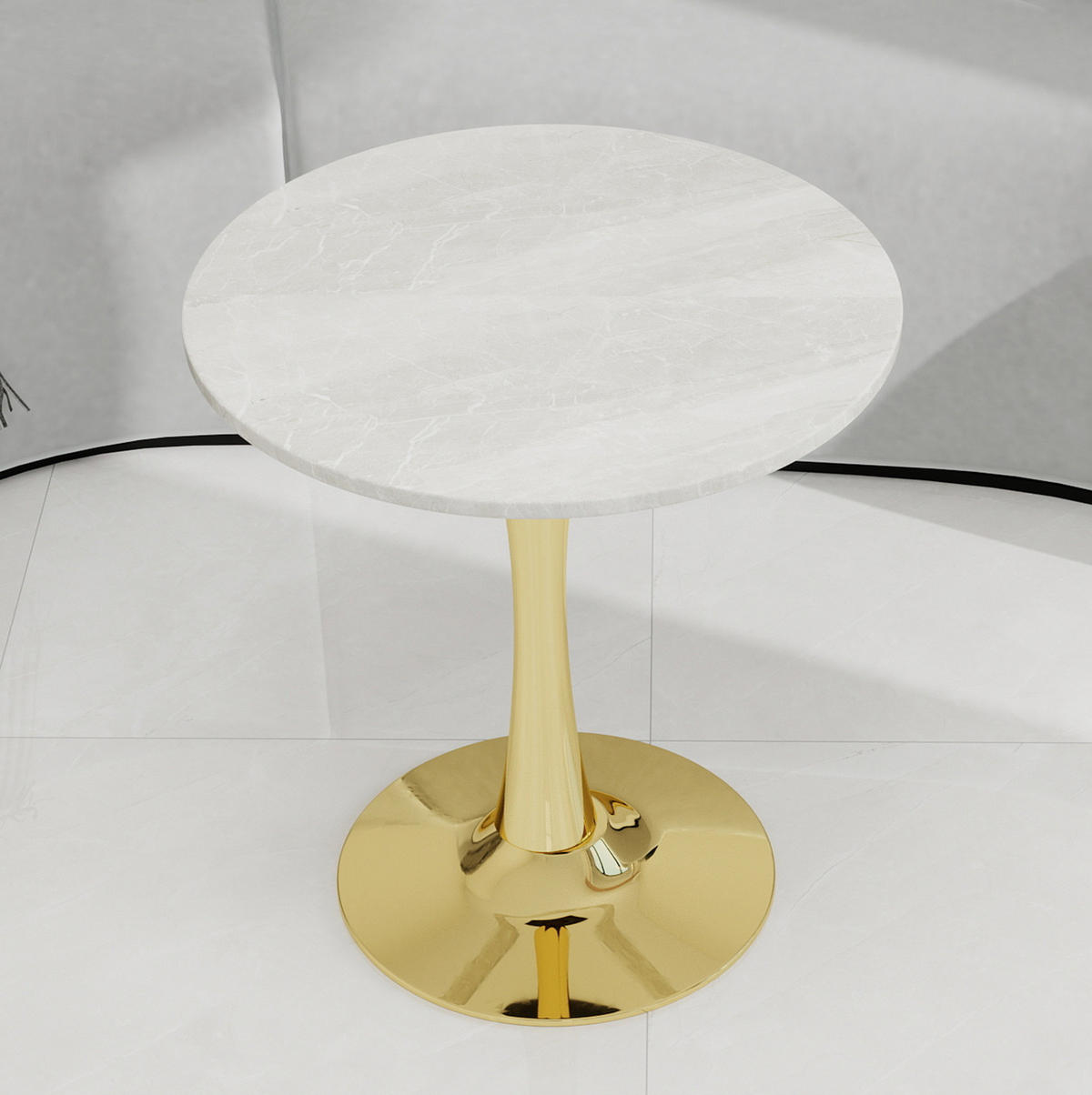 BEISTELLTISCH 70/70/72 cm rund im minimalistischen Design mit Tischplatte in Marmoroptik, Gold/Weiß - Goldfarben, Stein (70/70/72cm) - Redom