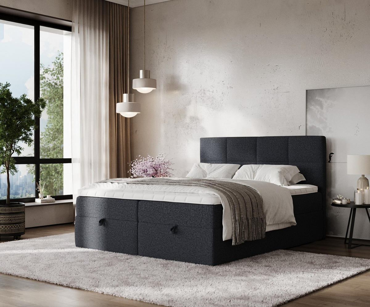 BOXBETT Velto 140/200 cm Anthrazit im Riva Stoff - Anthrazit/Schwarz, Holz/Holzwerkstoff (140/200cm) - AltaBeds