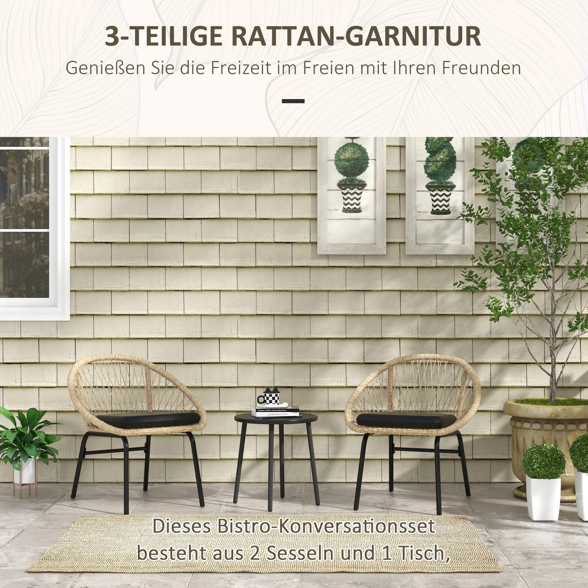 GARTENMÖBEL-SET für Balkon, Terrasse, Polyester, Gelb - Gelb, Kunststoff - Outsunny