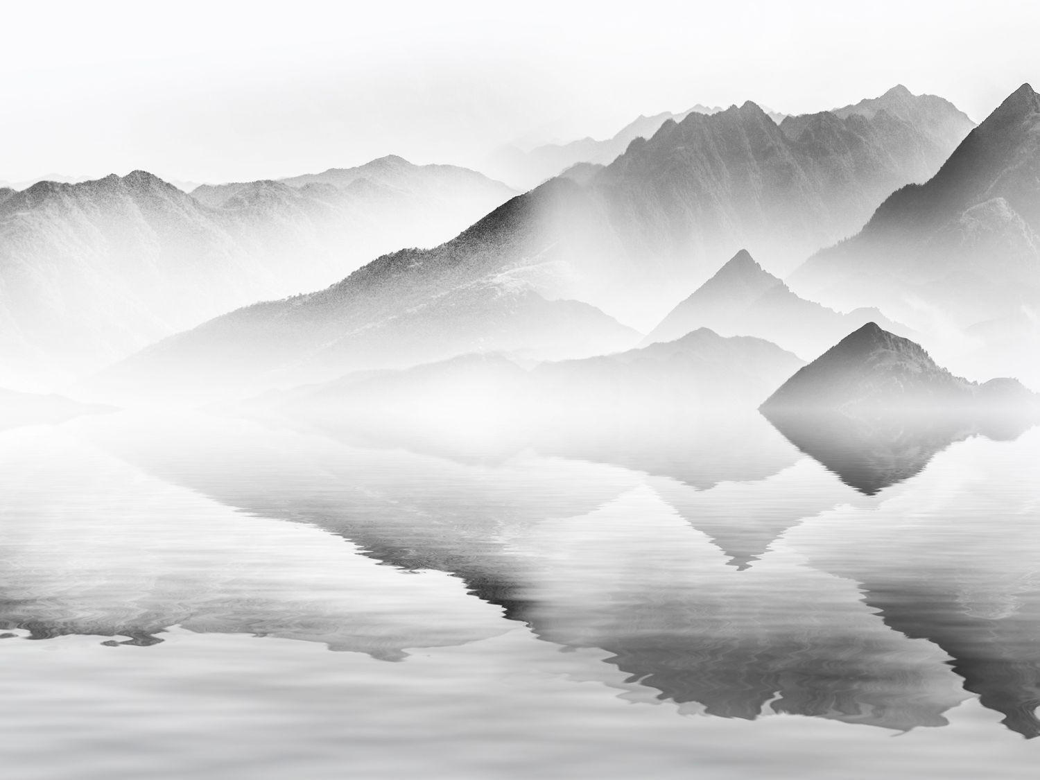 FOTOTAPETE Berglandschaft 375 x 270 cm - Grau, Papier (375/270cm) - Sanders & Sanders