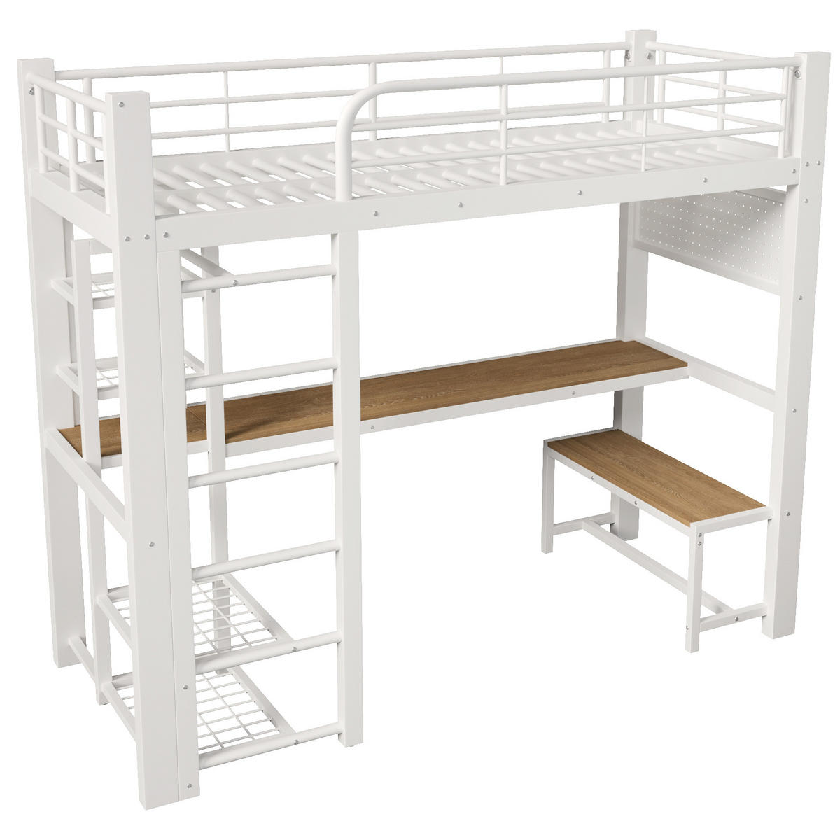 HOCHBETT 90/200 cm in Weiß Metall mit LED, Schreibtisch, Stauraum - Weiß, Holzwerkstoff/Metall (90/200cm) - WISHDOR
