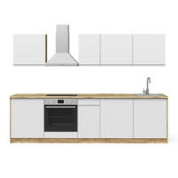 KÜCHENZEILE R-Line, Weiß/Goldkraft Eiche, 280 cm Arbeitsplatte Platin - Eichefarben/Weiß, Holzwerkstoff (280/206.8/60cm) - Vicco