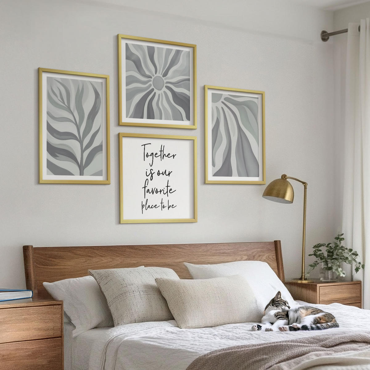 WANDBILDER 4er Set - 50x50 cm & 40x60 cm Goldrahmen - Illustrationen mit floralen Pastellmustern - Goldfarben, Kunststoff (50/50cm) - ArtPrintCave
