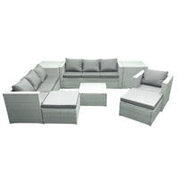 GARTENMÖBEL-SET mit Kissen Polyrattan Hellgrau-Mix 9-Sitzer - Hellgrau/Grau, Glas/Kunststoff - Fimous
