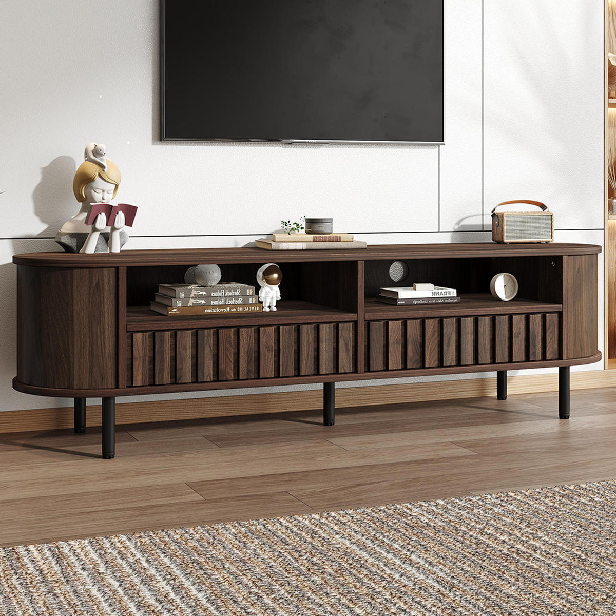 LOWBOARD in 160 x 40 x 48 cm mit 2 Schubladen, Dunkel nussbaum - Walnussfarben, Holzwerkstoff (160/48/40cm) - KOMHTOM