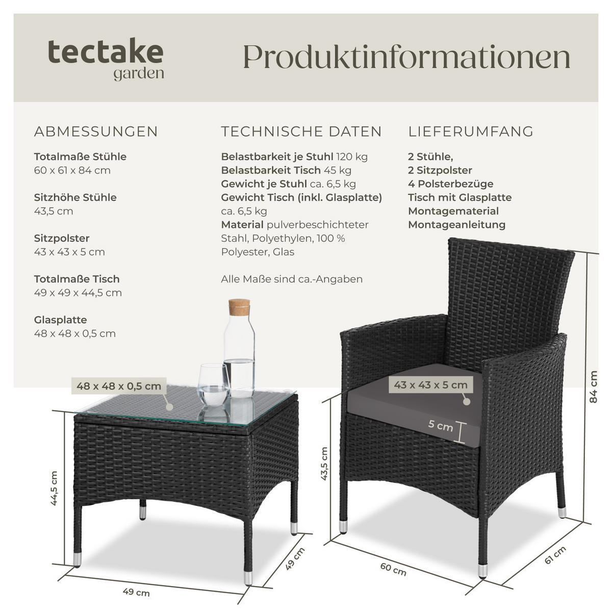 RATTANSET Luzern,2 Bezugssets,schwarz - Schwarz, Kunststoff - tectake