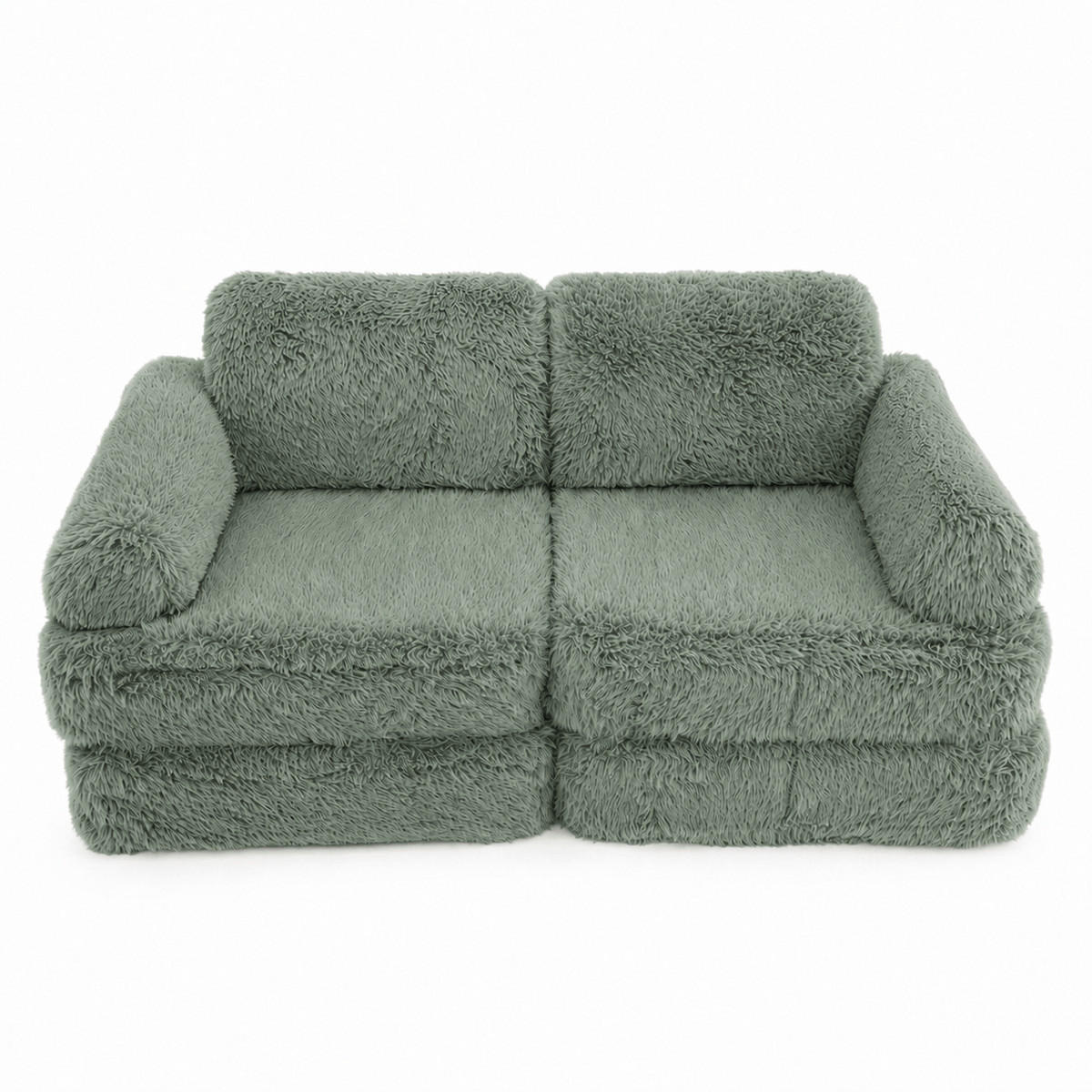 KINDERSOFA Mammoth 6-teilig flauschig - Salbeigrün, Textil (120/25/60cm) - MeowBaby