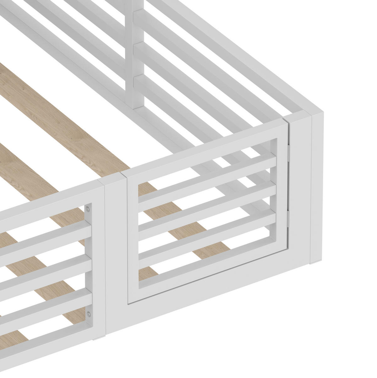 ZAUNBETT 140/200 cm weiß aus Metall und MDF mit Lattenrost, Stauraum und LED-Beleuchtung - Weiß, Metall (140/200cm) - OKMYHOME