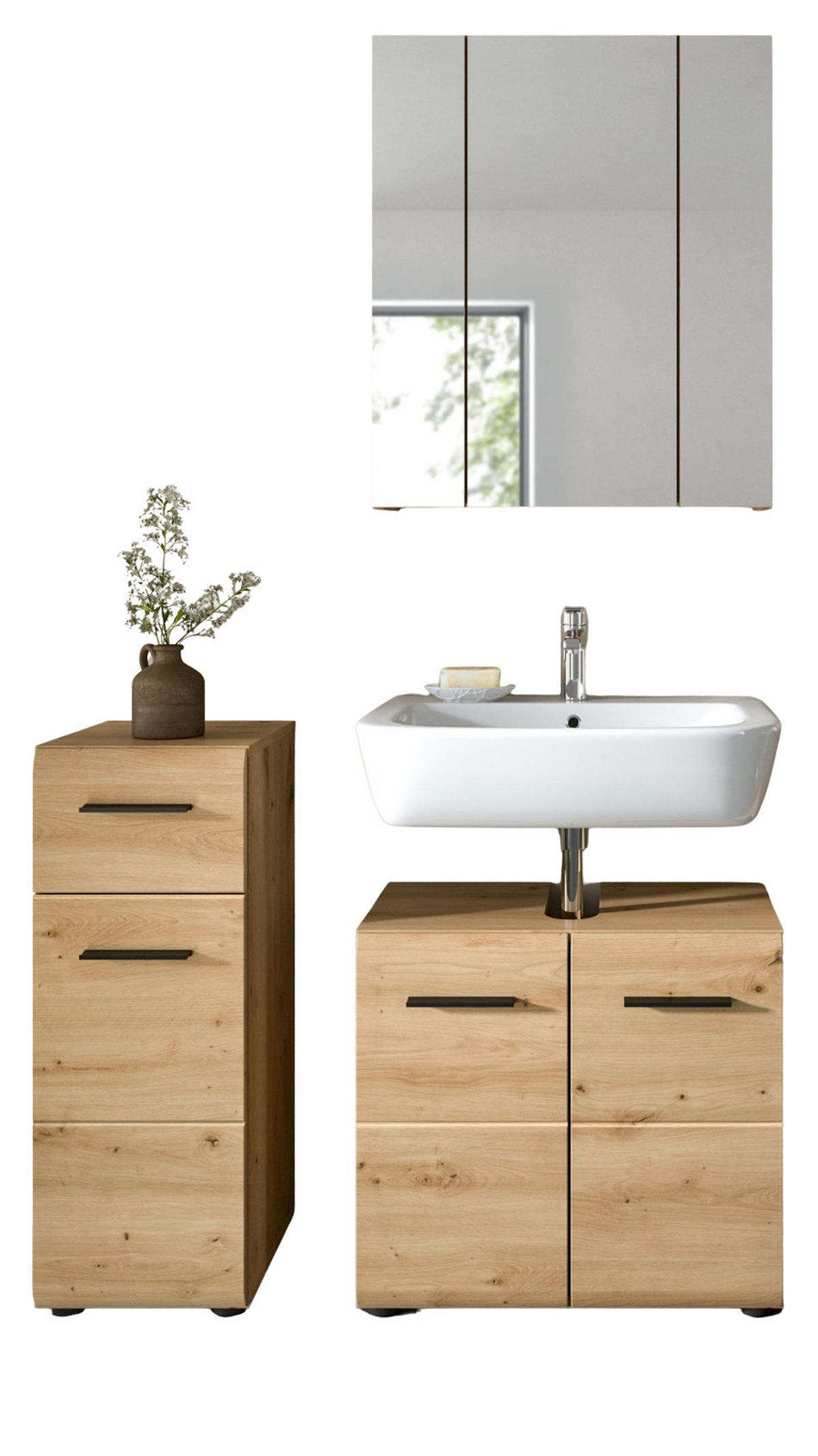 BADMÖBEL SET 3-teilig in Artisan Eiche, Badkombination 105 x 185 cm, Cover - Schwarz/Eiche Artisan, Glas/Holzwerkstoff (105/185/30cm) - Inn.Furn