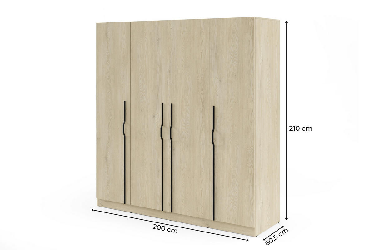 DREHTÜRENSCHRANK BRISSO BR1 200/210/60,5 cm in Eiche Ceremona mit Metallgriffen und Schubladen - Eichefarben, Holzwerkstoff/Metall (200/210/61cm) - Deine Möbel 24