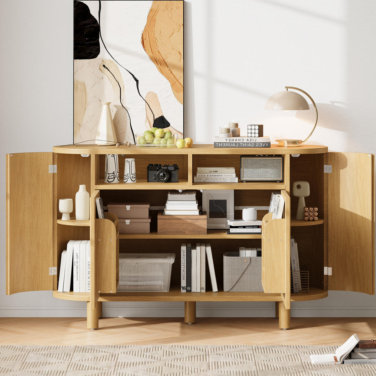 KOMODA 120/38/77 cm prirodna od MDF-a s podesivim policama i zaobljenim pretincem - prirodne boje, drvni materijal (120/77/38cm) - OKWISH