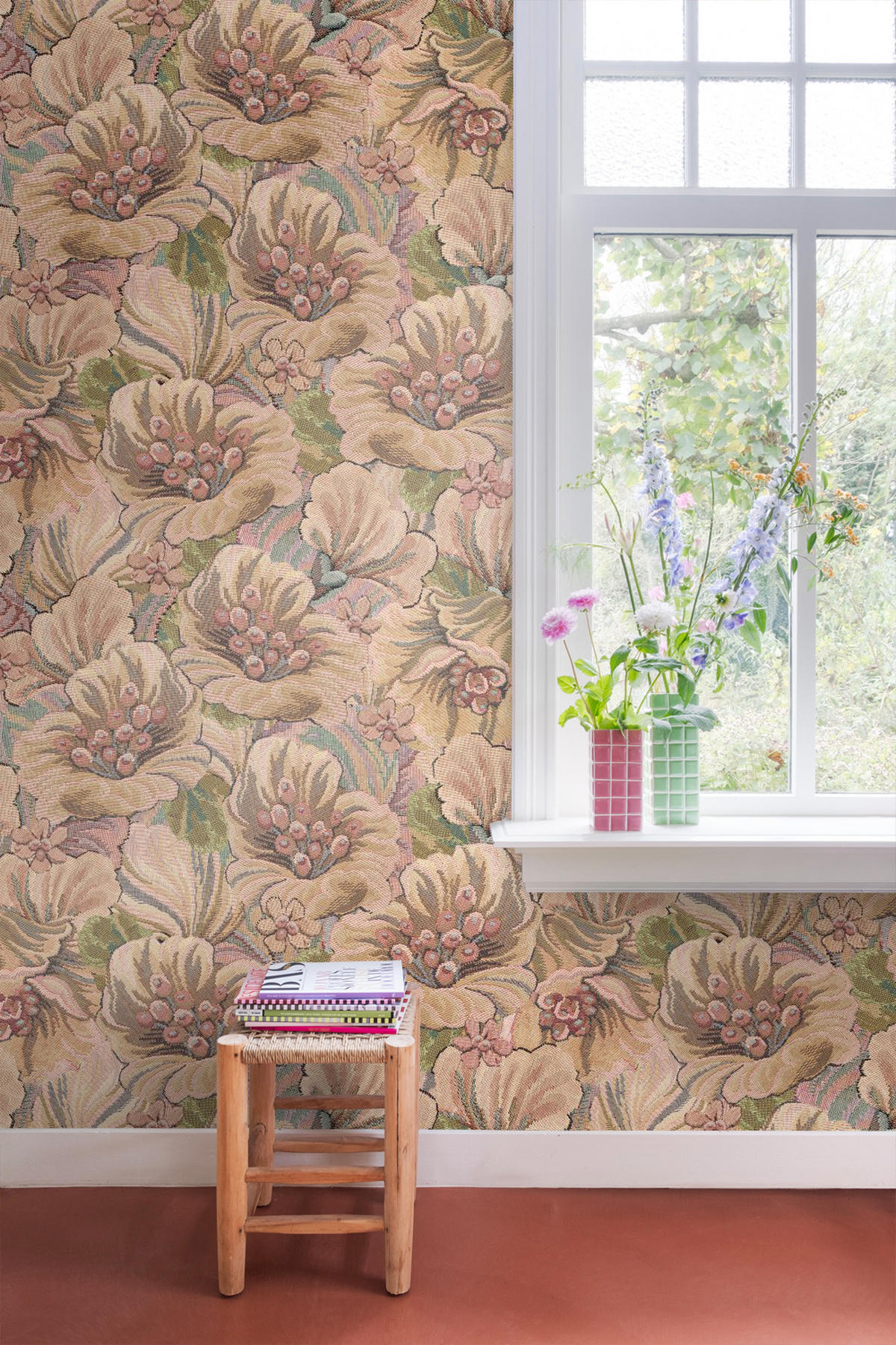 FOTOTAPETE gesticktes Blumenmuster 2.5 x 2.79 m - Braun, Papier (250/279cm) - ESTAhome