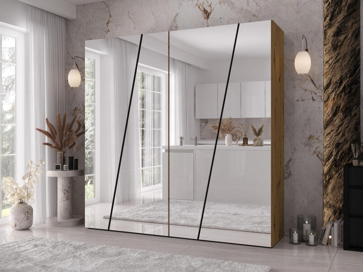 DREHTÜRENSCHRANK Zen 4L 200 cm - Schwarz/Eiche Artisan, Holzwerkstoff/Kunststoff (200/202/50cm) - MIRJAN24