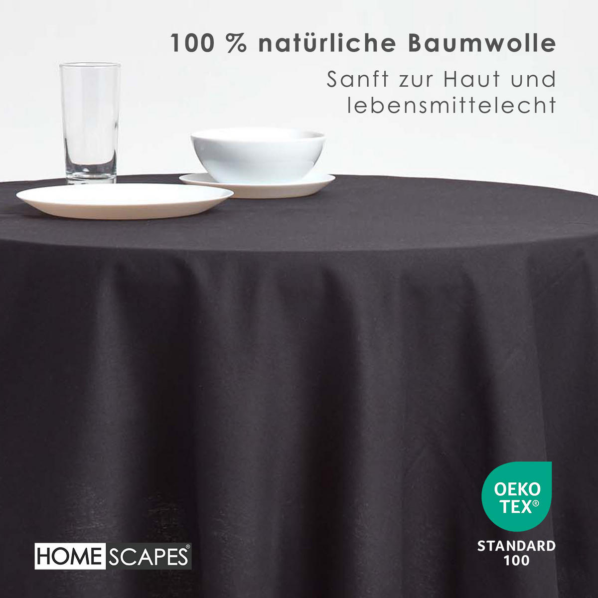 TISCHDECKE schwarz rund 178 cm, 100% Baumwolle - Schwarz, Textil (178/178cm) - Homescapes
