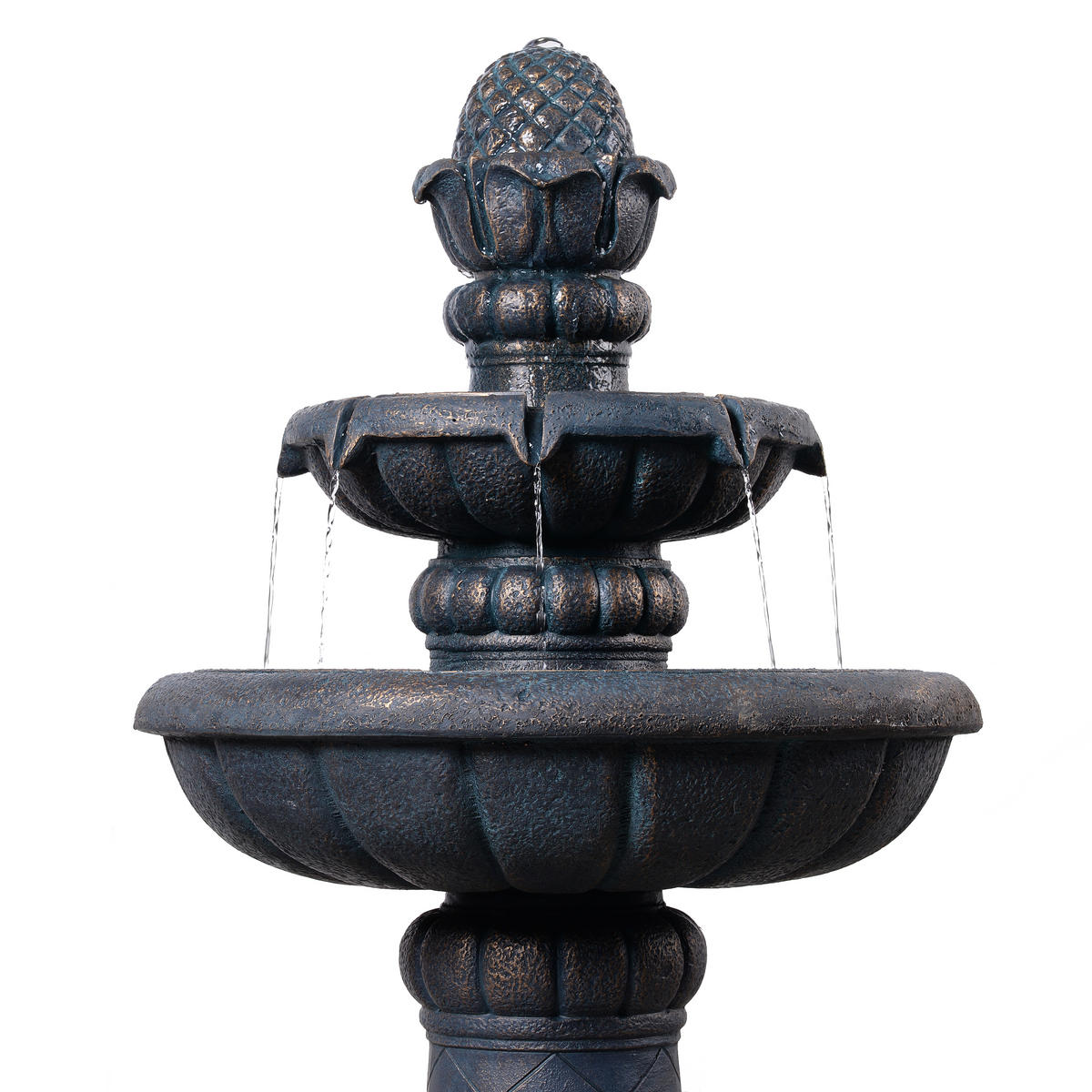 VOGELBAD BRUNNEN 2-stufig Outdoor, 99cm, Schwarz - Schwarz, Stein (53/99/53cm) - Teamson Home