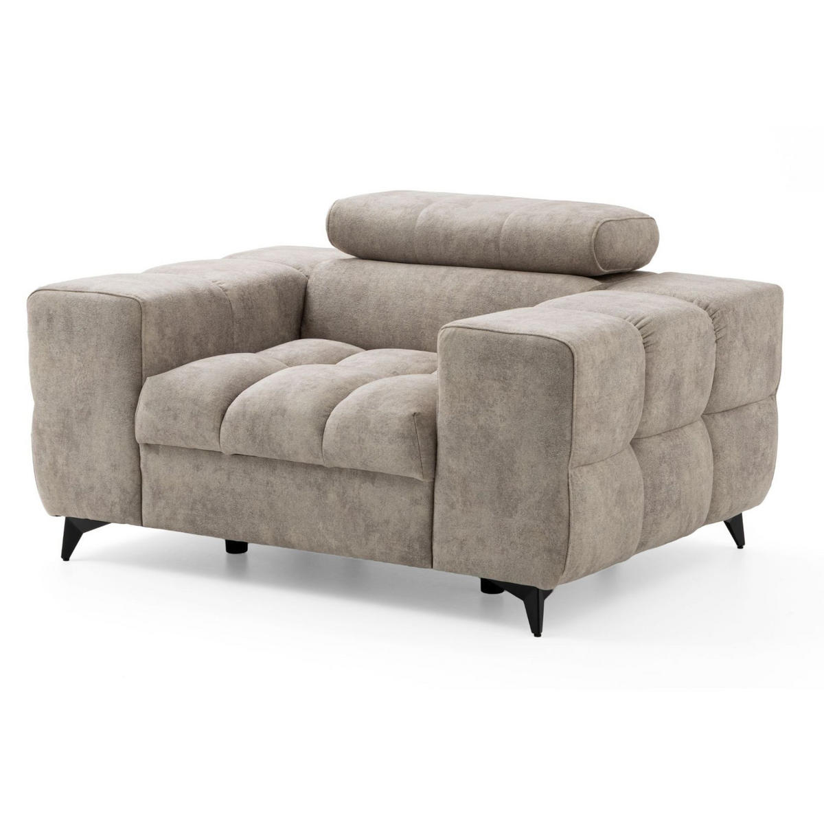 SESSEL PUDDING mit verstellbare Kopfstütze Velours Beige - Beige/Schwarz, Holz/Textil (140/93/100cm) - Muffo