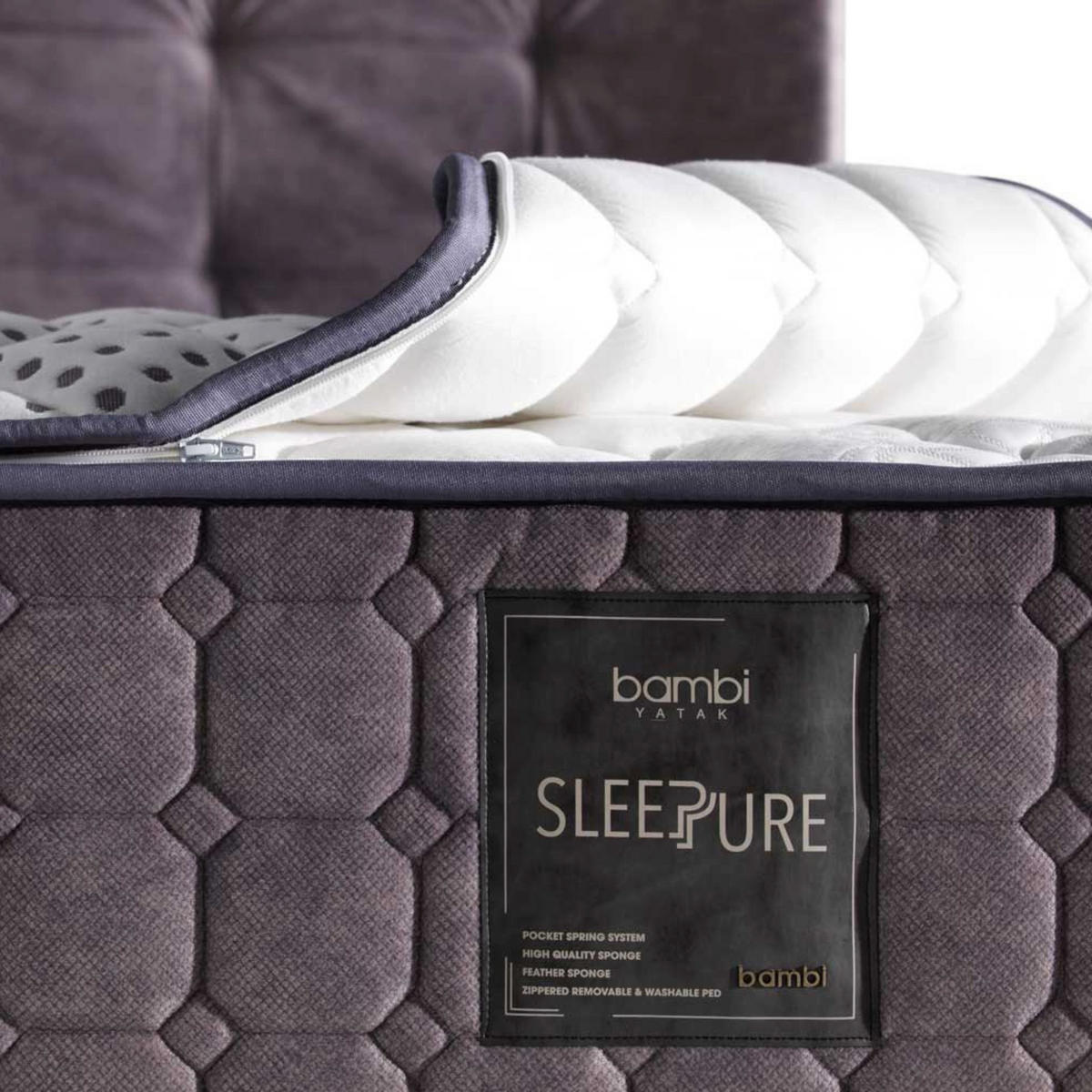 TASCHENFEDERKERNMATRATZE Bambi Sleepure Matratze 140x200 cm, Höhe ca.: 31 cm, H2 + H3 = mittel + fest, 7-Zonen - Grau, Textil (140/200cm) - Bambi