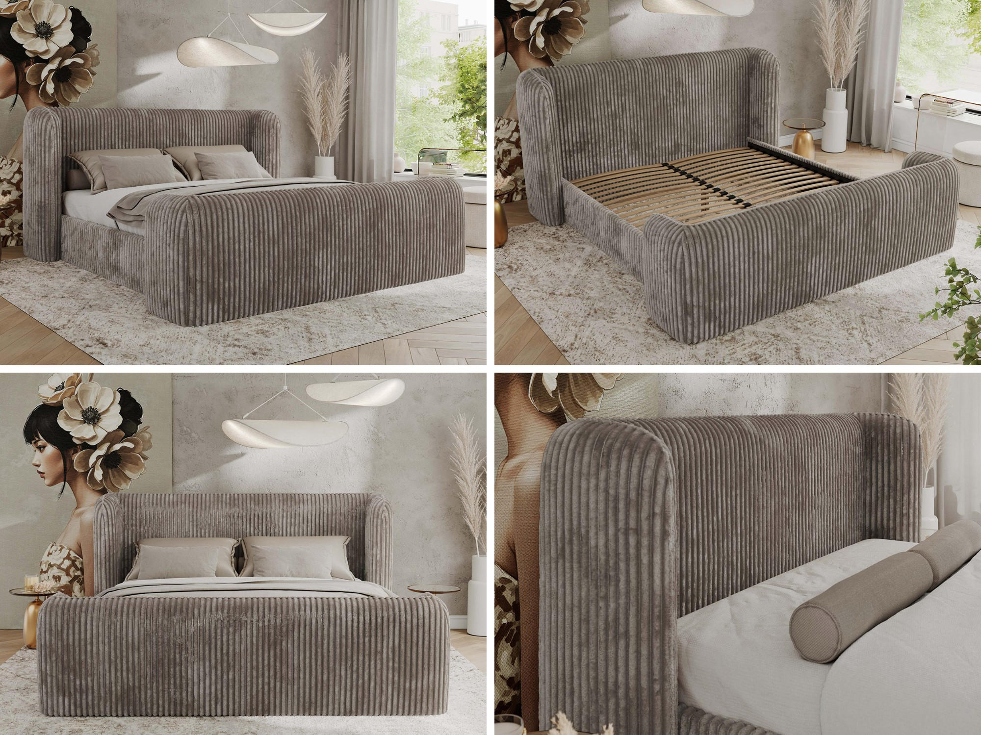 POLSTERBETT EMORA CLASSIC DUO 140/200 - Hellbraun Cord - Pocket-Matratze - Hellbraun, Textil (140/200cm) - MKS