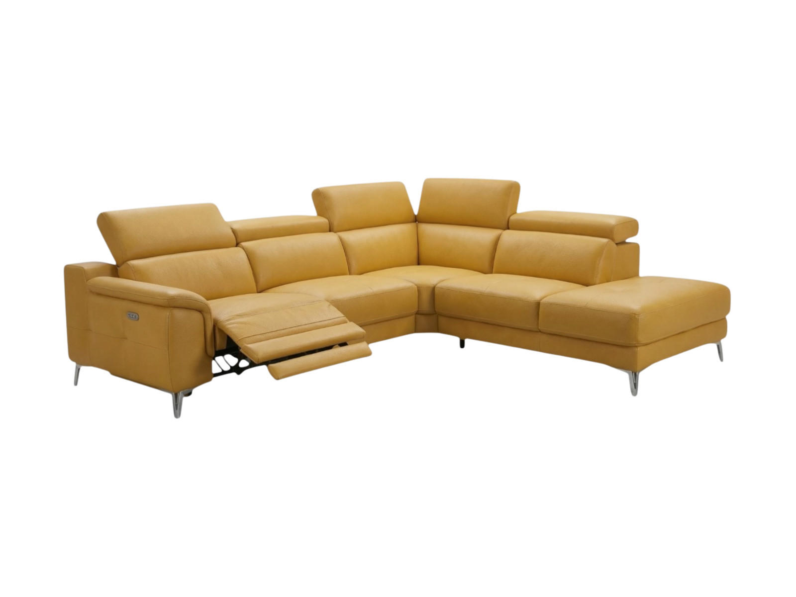 ECKSOFA Jardin Echtleder mit 1 x Relaxfunktion Senfgelb - Gelb, Leder/Metall (266/230cm)