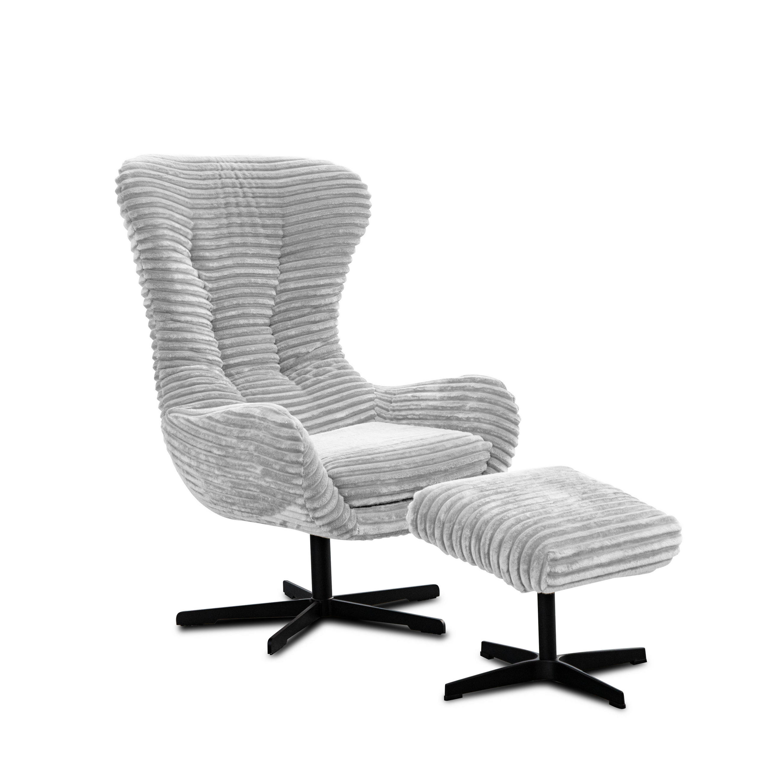 SESSEL MONACO 1-Sitzer, Cordstoff hellgrau - Hellgrau/Schwarz, Holz/Textil (74/116/84cm) - Courtois Laville