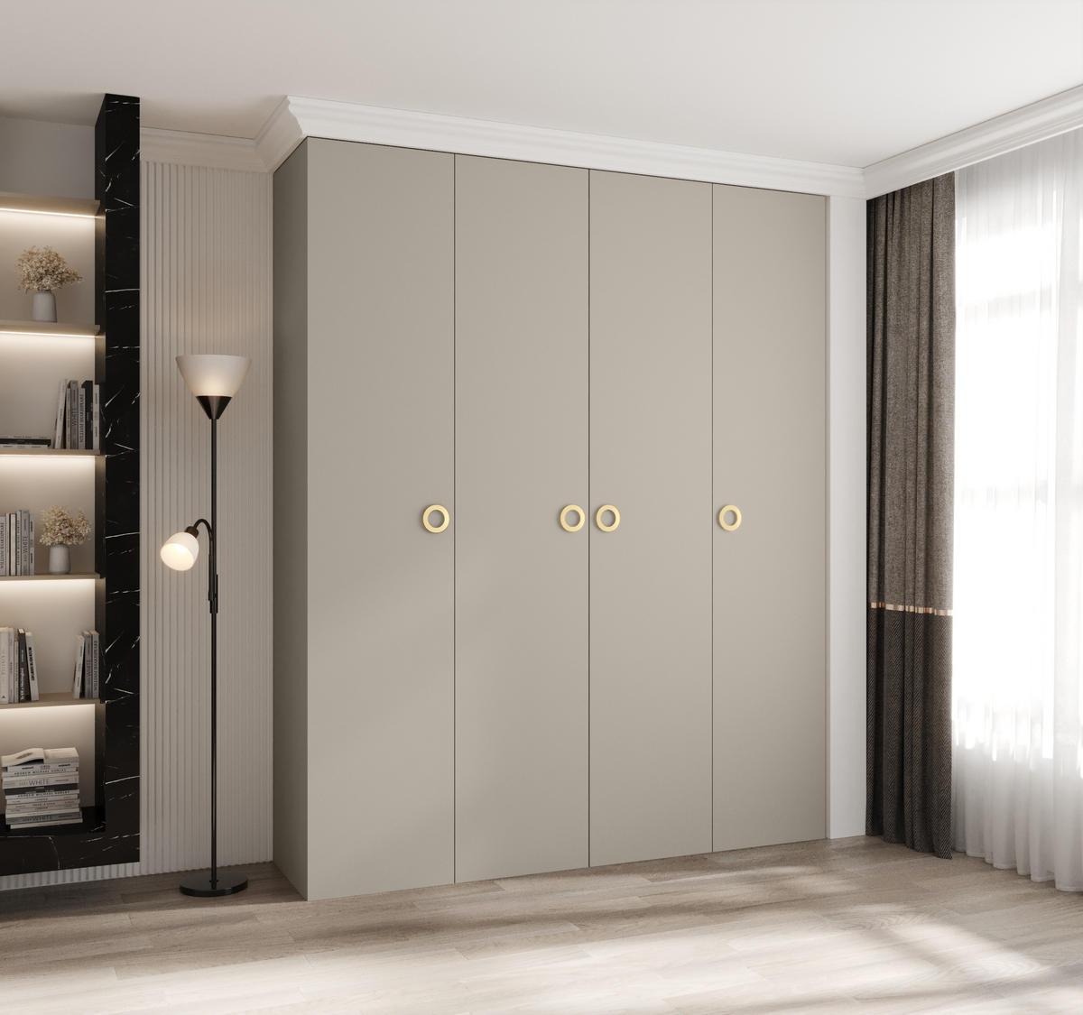 DREHTÜRENSCHRANK 245,5/200/50 4-türig - Kaschmir/Goldfarben, Holz/Metall (200/245.5/50cm) - Abiks Möbel
