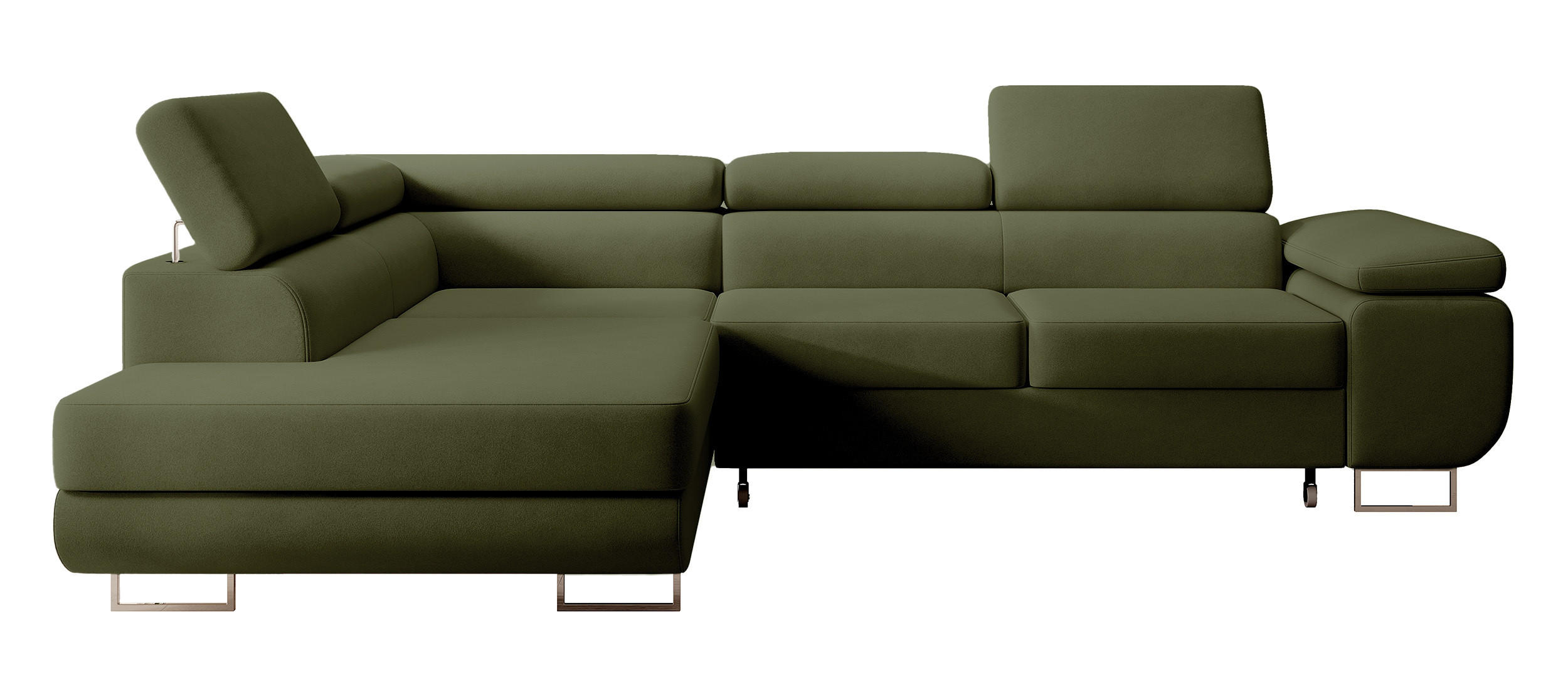 ECKSOFA Stevil Olivgrün Velours - Silberfarben/Olivgrün, Textil/Metall (275/203cm) - Selsey