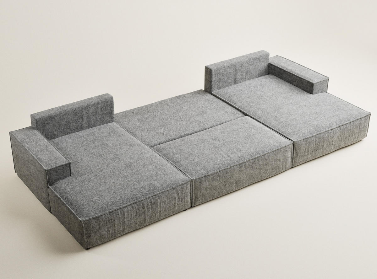 WOHNLANDSCHAFT Kyoto Grau Chenille-Stoff - Schwarz/Grau, Holz/Holzwerkstoff (398/70/148cm) - Maison de Reve