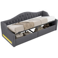TAPECIRANI dnevni krevet 90/200 cm sivi od MDF-a i šperploče s LED rasvjetom i spremištem - siva, drvni materijal (90/200cm) - OKWISH