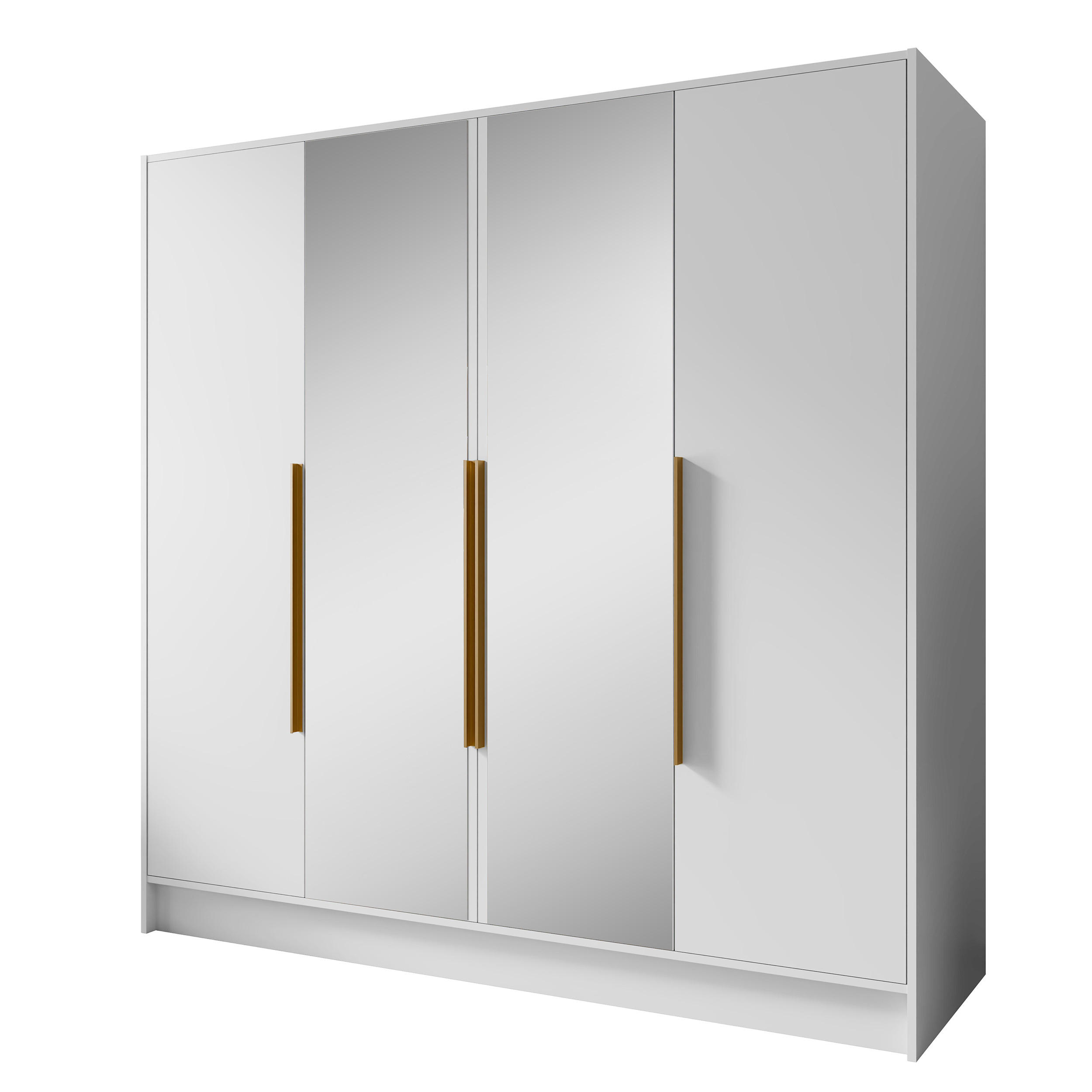 DREHTÜRENSCHRANK Laro mit Spiegel, Weiß mit mit goldenen Griffen, 200 cm - Weiß, Holzwerkstoff (200/200/51cm) - Beautysofa