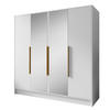 DREHTÜRENSCHRANK Laro mit Spiegel, Weiß mit mit goldenen Griffen, 200 cm - Weiß, Holzwerkstoff (200/200/51cm) - Beautysofa