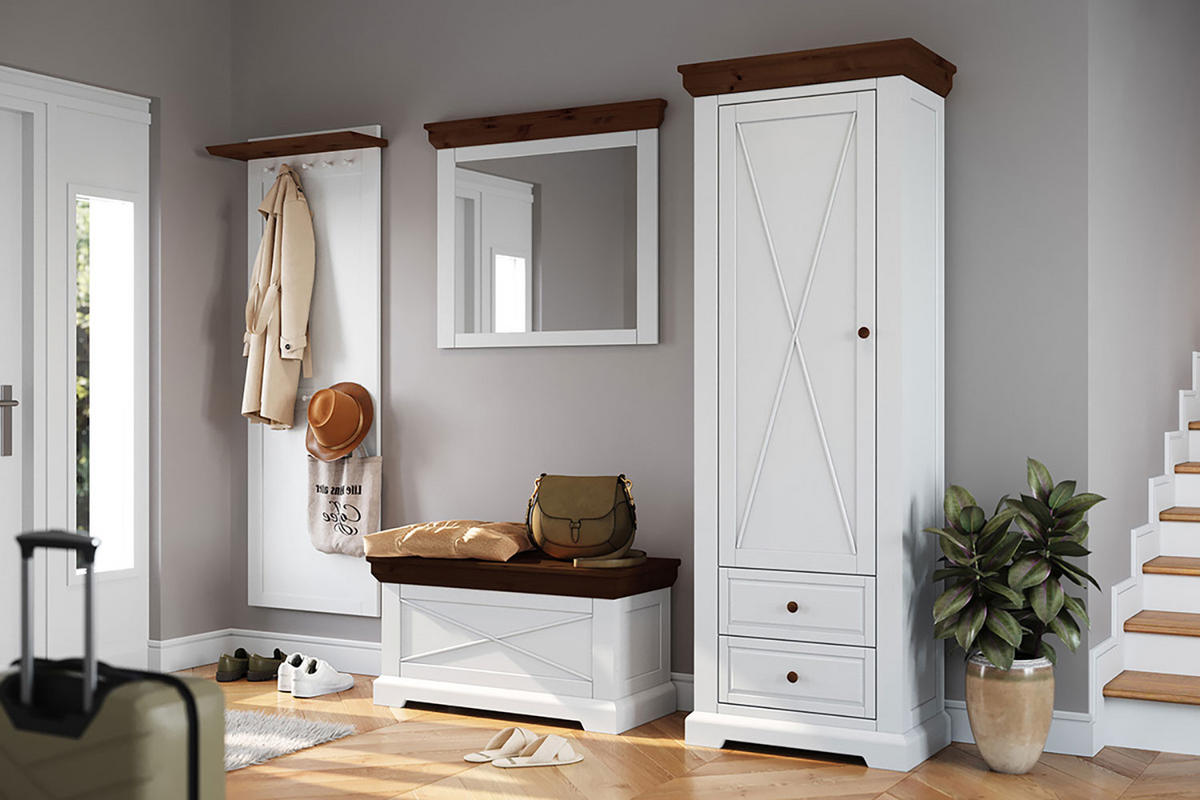 WANDSPIEGEL Marone Elite Weiß / Kiefer Tabak 109 / 5 / 81cm - Schwarz/Weiß, Glas (109/82/5cm) - Feldmann-Wohnen