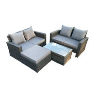 GARTENMÖBEL-SET MIT RECHTECKIGEM COUCHTISCH DOPPELSITZ-SOFA HOCKER Polyrattan Dunkelgrau Gemischt 5-Sitzer - Dunkelgrau, Metall - Fimous