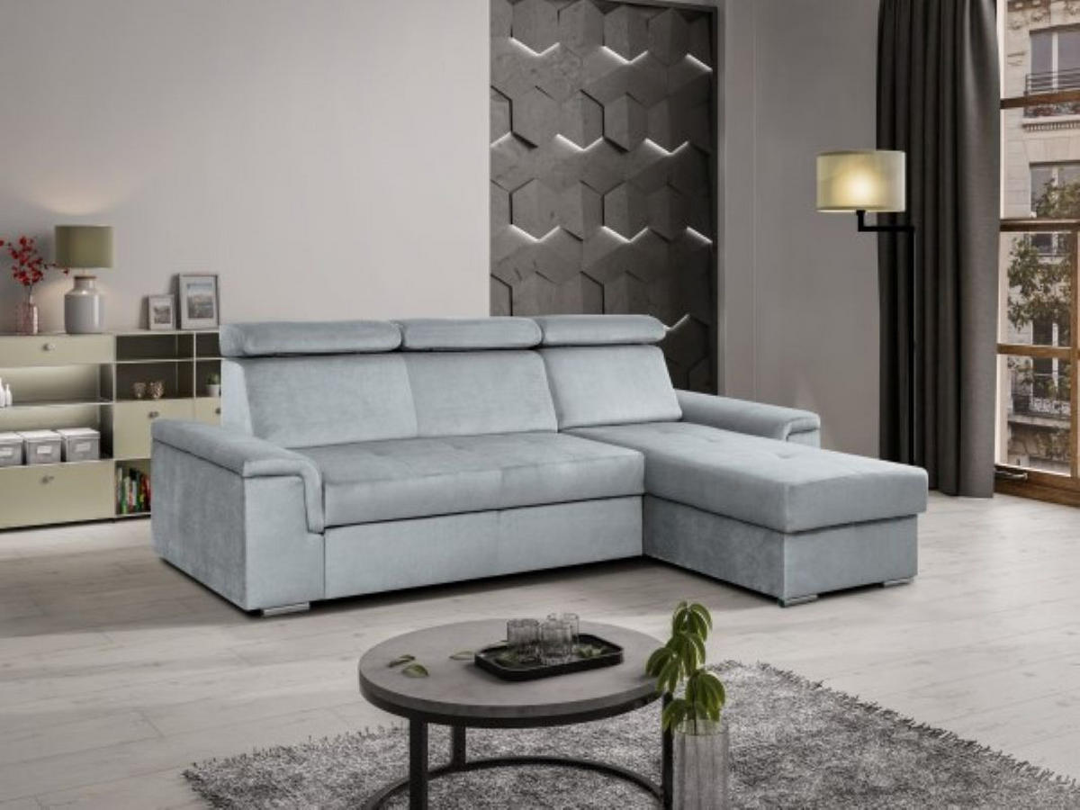 ECKSOFA Monaco L-Form mit Schlaffunktion und Bettkasten 245 cm, hellgrau - Hellgrau, Holz/Kunststoff (245/163cm) - Margaret Hadas24