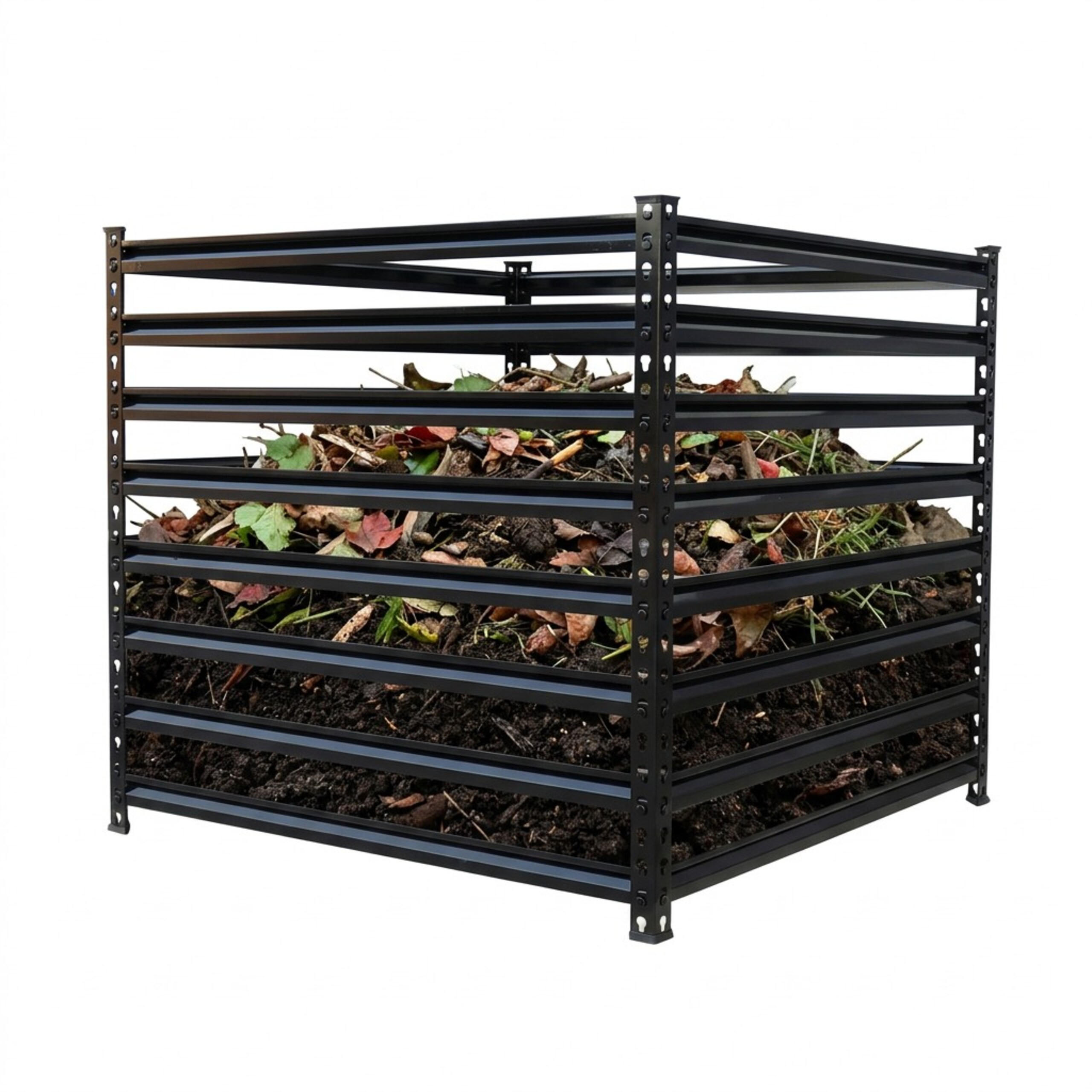 COMPOSTOR Negru oțel galvanizat - negru, material plastic/metal (100/91.3/100cm) - Relaxdays