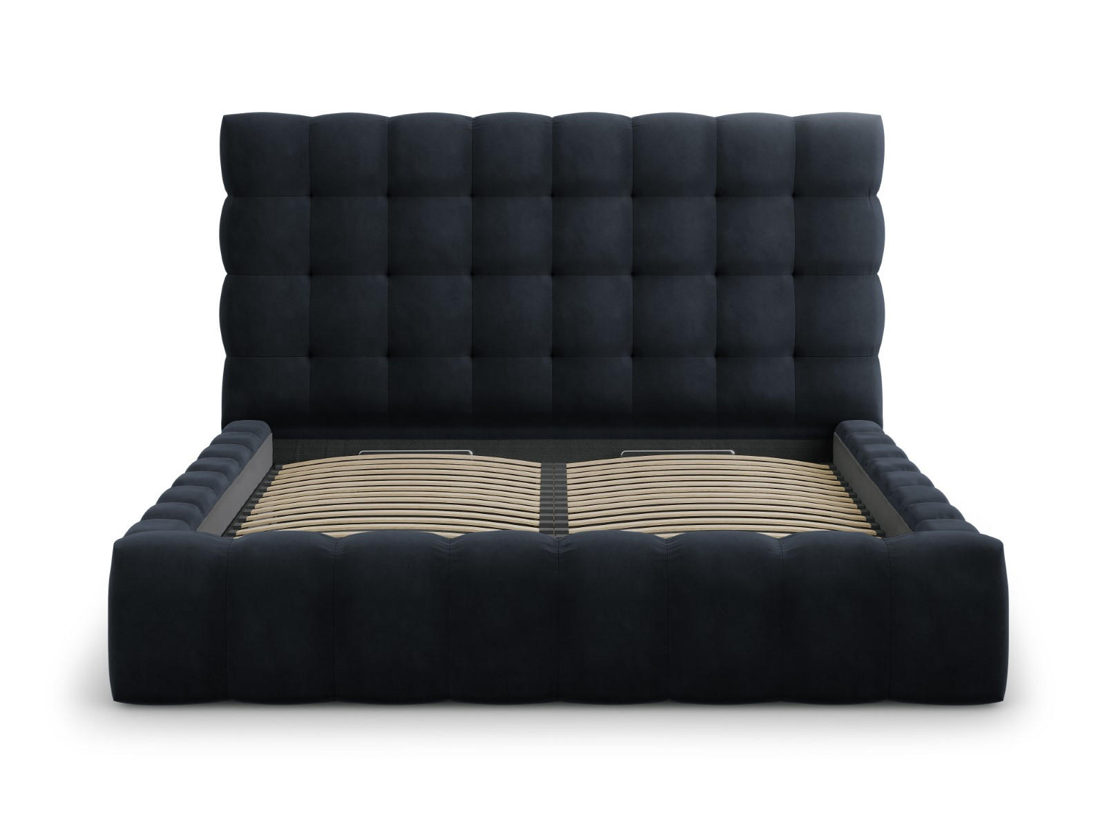 BETT mit Bettkasten und Kopfteil Mamaia aus Samt dunkelblau 180x200cm - Dunkelblau, Textil (180/200cm) - Micadoni
