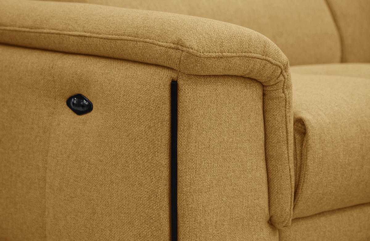 RELAXSOFA MATERA 3-Sitzer mit 2 Relaxfunktionen, dunkelgelb - Dunkelgelb/Schwarz, Holzwerkstoff/Textil (212/82/103cm) - Courtois Laville