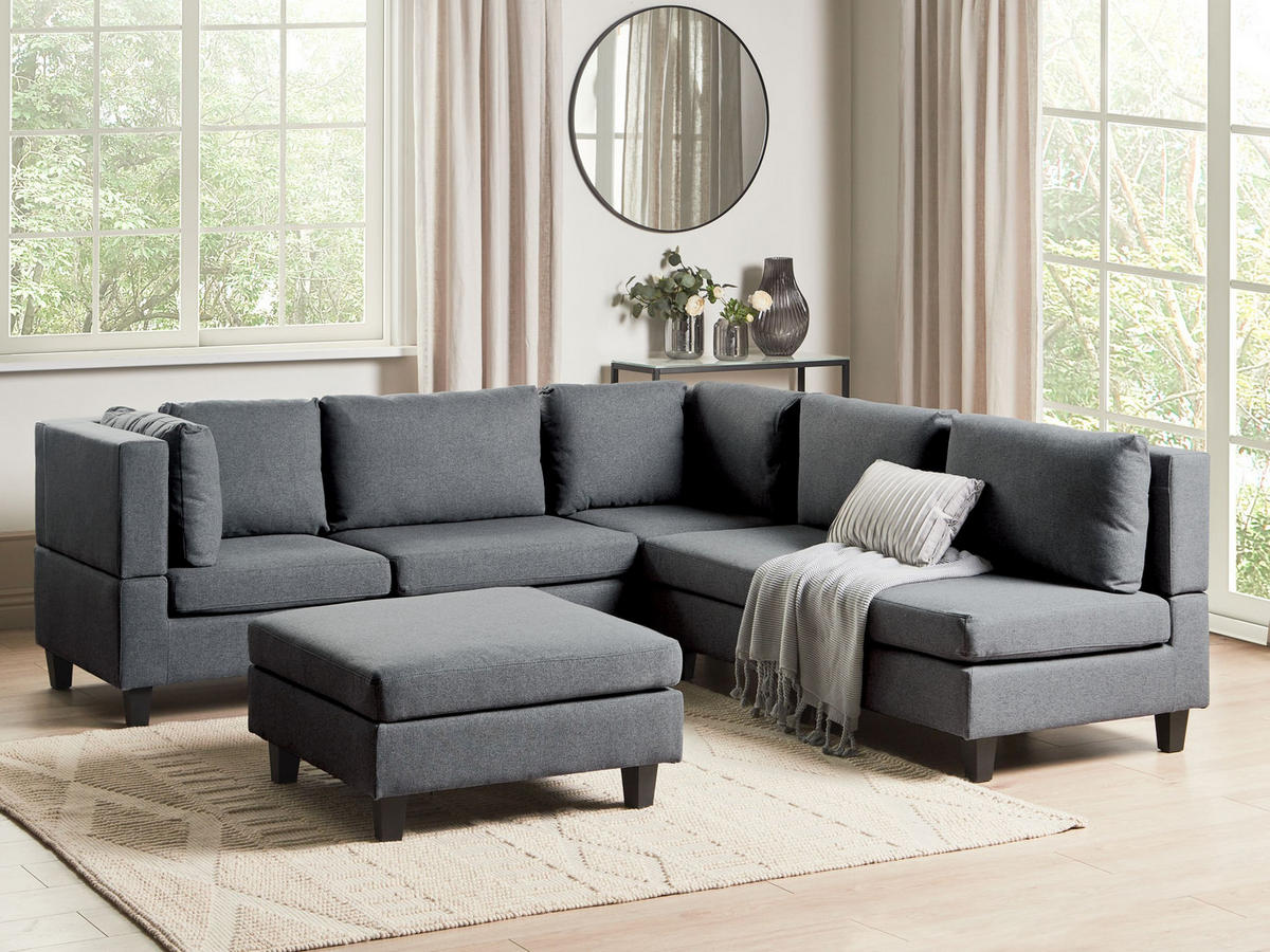 ECKFSOFA Modul 5-Sitzer rechtsseitig Dunkelgrau Stoff mit Ottomane Unstad - Dunkelgrau/Grau, Textil (228/228cm) - Beliani