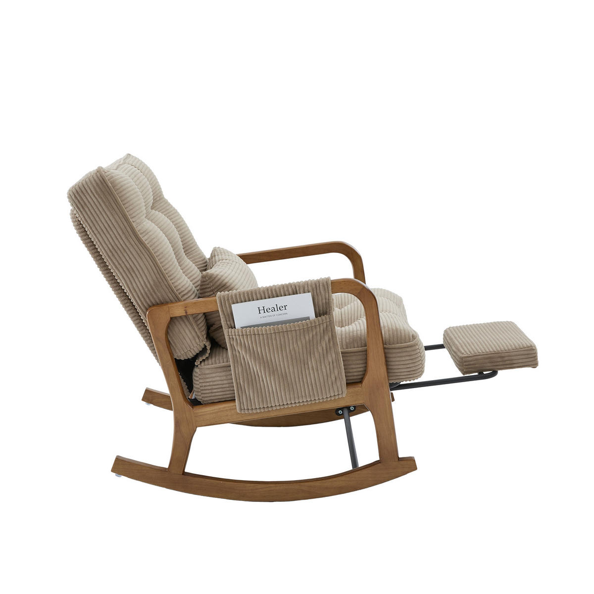SCHAUKELSTUHL Khaki Cord mit Fußstütze, Seitentaschen und verstellbarer Lehne - Sandfarben, Textil (80/92/70cm) - Oxeza